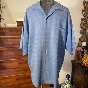 Tommy Bahama Blue Large Silk Short Sleeve Button-up Shirt Stripe Pocket